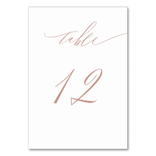Elegant White Rose Gold Script No. 12 Wedding Kaart (Voorkant)