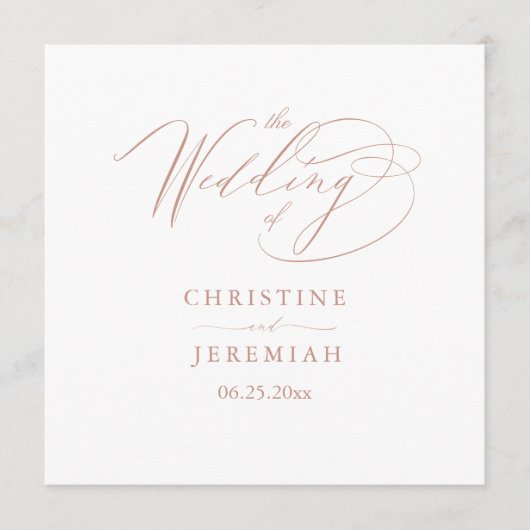 Elegant White Rose Gold Script Typography Weddensc Programmakaart (Voorkant)