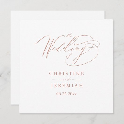 Elegant White Rose Gold Script Typography Weddensc Programmakaart (Voorkant / Achterkant)