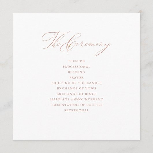 Elegant White Rose Gold Script Typography Weddensc Programmakaart (Achterkant)