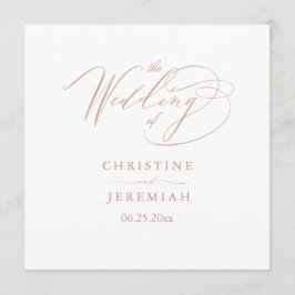 Elegant White Rose Gold Script Typography Weddensc Programmakaart