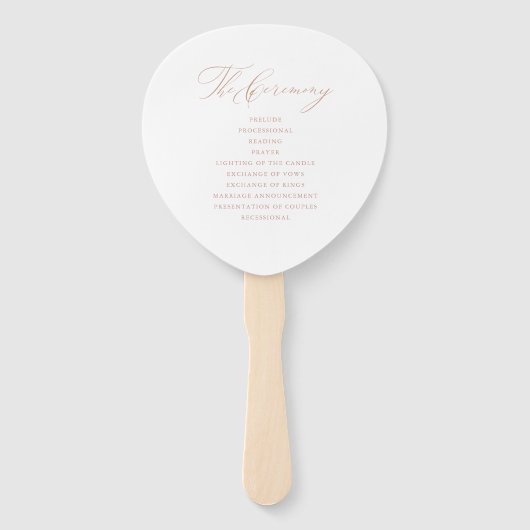 Elegant White Rose Gold Script Weddenprogramma Handwaaier (Achterkant)