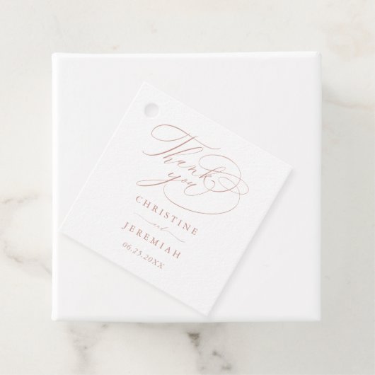 Elegant White Rose Gold Script Weddenschap Bedankt Bedankjes Labels (In situ)