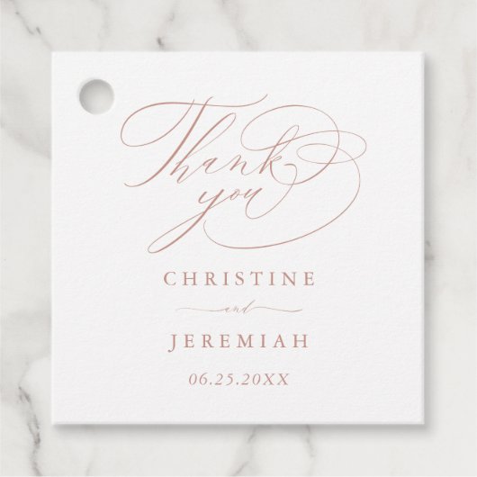 Elegant White Rose Gold Script Weddenschap Bedankt Bedankjes Labels (Voorkant)