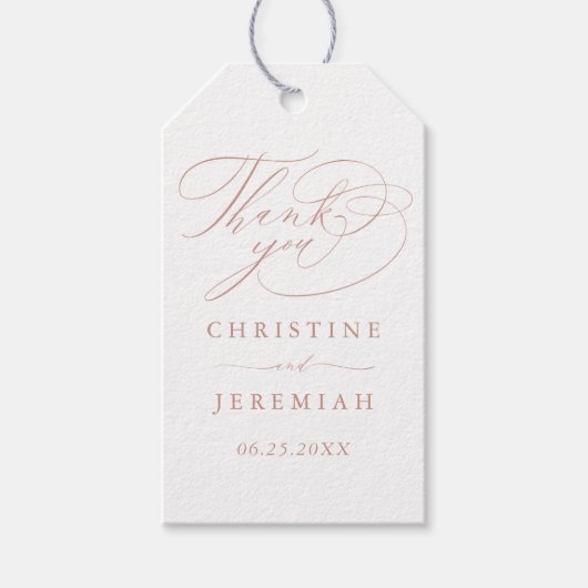 Elegant White Rose Gold Script Weddenschap Bedankt Cadeaulabel (Voorkant)