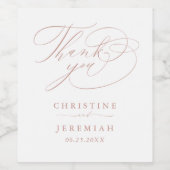 Elegant White Rose Gold Script Weddenschap Bedankt Wijn Etiket (Enkel label)