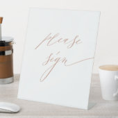 Elegant White Rose Gold Script Weduwboek Reclamebord Met Voetstuk (Insitu)
