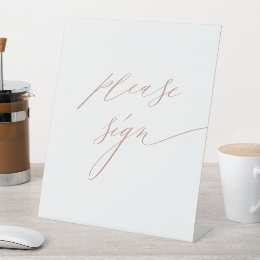 Elegant White Rose Gold Script Weduwboek Reclamebord Met Voetstuk (Insitu)