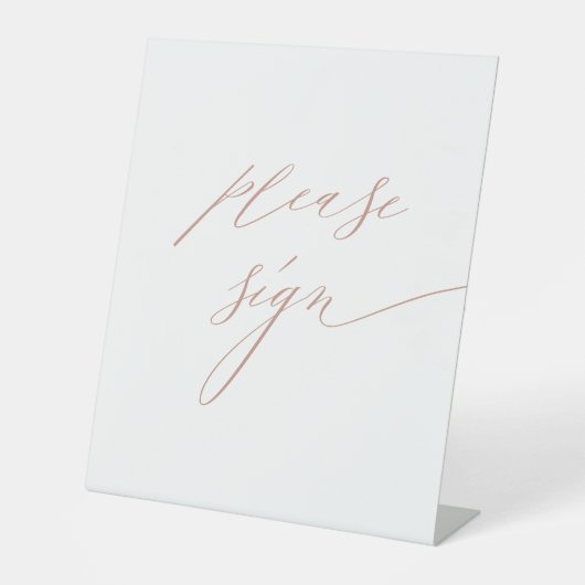 Elegant White Rose Gold Script Weduwboek Reclamebord Met Voetstuk (Voorkant)