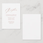 Elegant White Rose Gold Script Weduwen Reception Informatiekaartje (Voorkant / Achterkant)