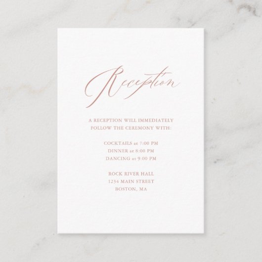 Elegant White Rose Gold Script Weduwen Reception Informatiekaartje (Voorkant)