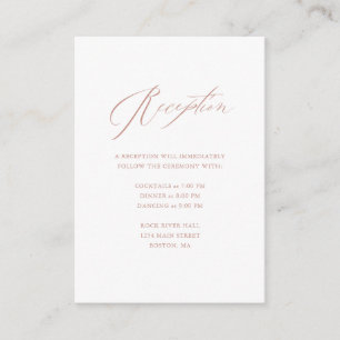 Elegant White Rose Gold Script Weduwen Reception Informatiekaartje