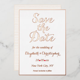 Elegant White Rose Gold Wedding Save the Date Folie Uitnodiging