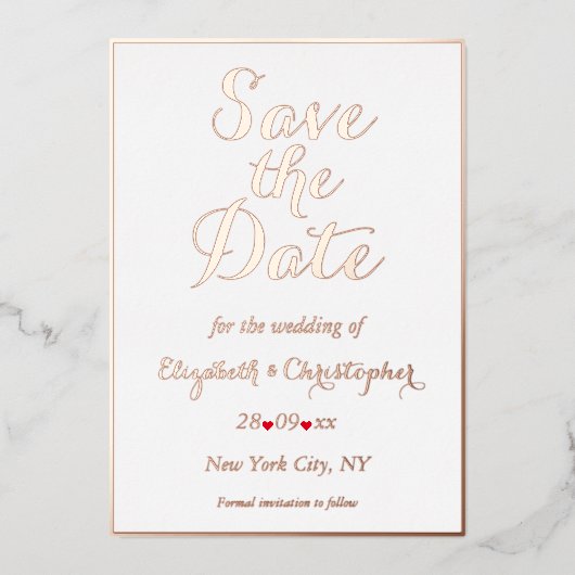 Elegant White Rose Gold Wedding Save the Date Folie Uitnodiging (Voorkant)