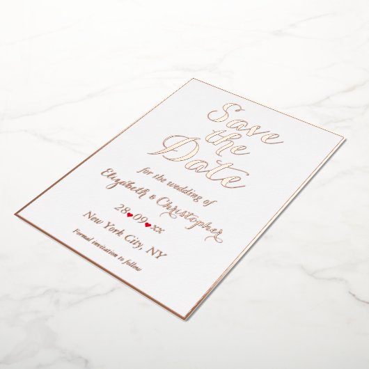 Elegant White Rose Gold Wedding Save the Date Folie Uitnodiging (Gedraaid)