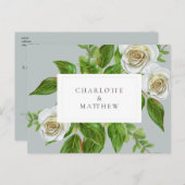 Elegant White Rose Greenery Sage Website Weddensch Briefkaart (Voorkant / Achterkant)