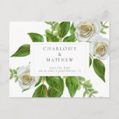 Elegant White Rose Greenery Simple Save the Date Briefkaart (Voorkant)
