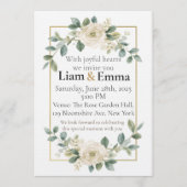 Elegant White Rose Greenery Wedding Invitation Kaart (Voorkant)