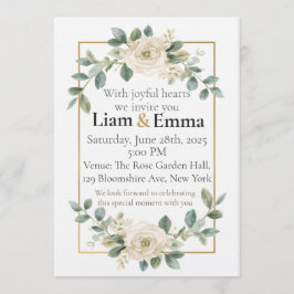Elegant White Rose Greenery Wedding Invitation Kaart