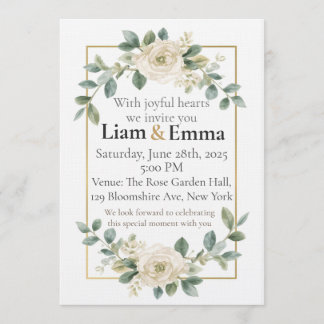 Elegant White Rose Greenery Wedding Invitation Kaart