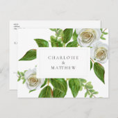 Elegant White Rose Greenery White Wedding Briefkaart (Voorkant / Achterkant)