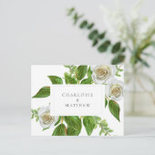 Elegant White Rose Greenery White Wedding Briefkaart (Staand voorkant)