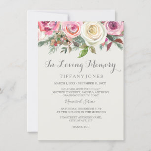 Elegant White Rose Memorial Notice Service Kaart