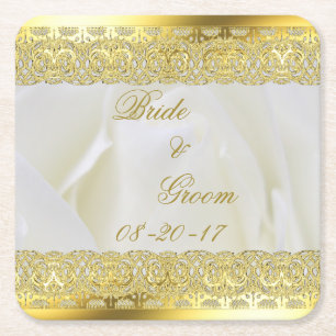 Elegant White Rose met Gold Lace Kartonnen Onderzetters