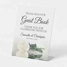 Elegant White Rose onderteken ons gastenboek Reclamebord Met Voetstuk