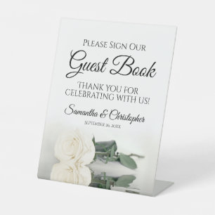Elegant White Rose onderteken ons gastenboek Reclamebord Met Voetstuk