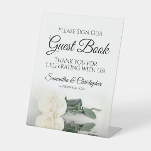 Elegant White Rose onderteken ons gastenboek Reclamebord Met Voetstuk