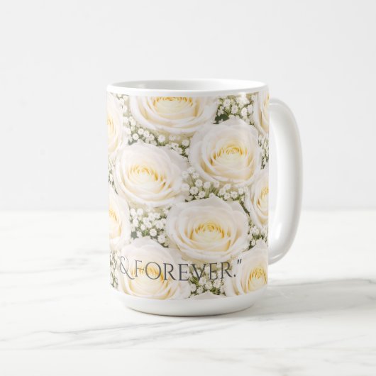 Elegant White Rose Personalized Name Mug Koffiemok (Voorkant rechts)