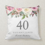 Elegant White Rose Pink Floral 40th Birthday Kussen<br><div class="desc">Elegant White Rose Pink Floral 40th Birthday Thow Pillow Zie bijbehorend collectie hieronder</div>