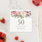 Elegant White Rose Pink Floral 50th Birthday Servetten (Insitu)