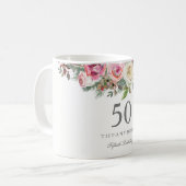 Elegant White Rose Pink Floral 70th Birthday Koffiemok (Voorkant links)