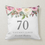 Elegant White Rose Pink Floral 70th Birthday Kussen<br><div class="desc">Elegant White Rose Pink Floral 70th Birthday Thow Pillow Zie bijbehorend collectie hieronder</div>