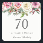 Elegant White Rose Pink Floral 70th Birthday Vierkante Sticker<br><div class="desc">Elegant White Rose Pink Floral 70e verjaardag Sticker zeebaars Zie Niche en nestwinkel voor overeenkomend collectie</div>
