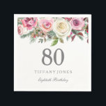 Elegant White Rose Pink Floral 80th Birthday Servet<br><div class="desc">Elegant White Rose Pink Floral 80th Birthday Voor het collectie,  bezoek de Niche en Nest store. Volledig  / gepersonaliseerd design van de waterverf</div>