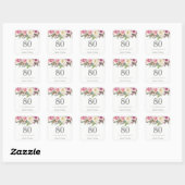 Elegant White Rose Pink Floral 80th Birthday Vierkante Sticker (Vel)