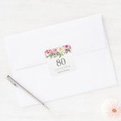 Elegant White Rose Pink Floral 80th Birthday Vierkante Sticker (Envelop)
