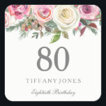 Elegant White Rose Pink Floral 80th Birthday Vierkante Sticker<br><div class="desc">Elegant White Rose Pink Floral 80th Birthday - gunst zeehond Sticker Zie Niche en nestwinkel voor overeenkomend collectie</div>