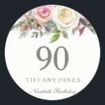 Elegant White Rose Pink Floral 90th Birthday Party Ronde Sticker<br><div class="desc">Elegant White Rose Pink Floral 90th Birthday Party bevoordeelt Sticker zeehond Zie Niche en nestwinkel voor overeenkomend collectie</div>