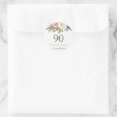Elegant White Rose Pink Floral 90th Birthday Party Ronde Sticker (Tas)