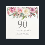 Elegant White Rose Pink Floral 90th Birthday Servet<br><div class="desc">Elegant White Rose Pink Floral 90th Birthday Voor het collectie,  bezoek de Niche en Nest store. Volledig  / gepersonaliseerd design van de waterverf</div>
