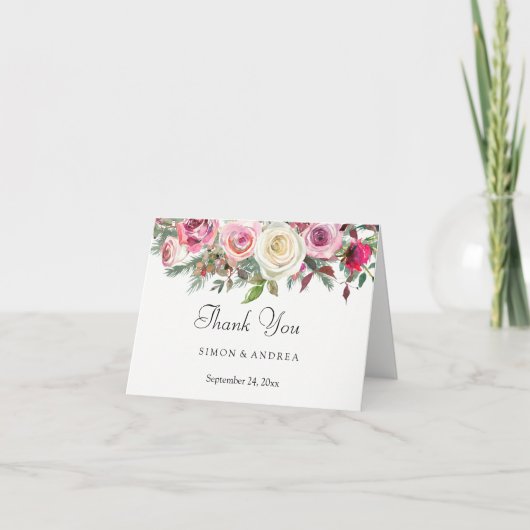 Elegant White Rose Pink Floral Weddenschap Bedankt (Voorkant)