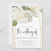 Elegant White Rose QR Code Weddenschap Kaart (Voorkant)
