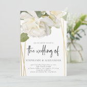Elegant White Rose QR Code Weddenschap Kaart (Staand voorkant)