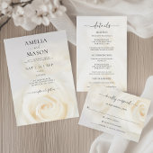 Elegant White Rose Script Wedding Invitation Kaart