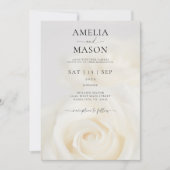 Elegant White Rose Script Wedding Invitation Kaart (Voorkant)