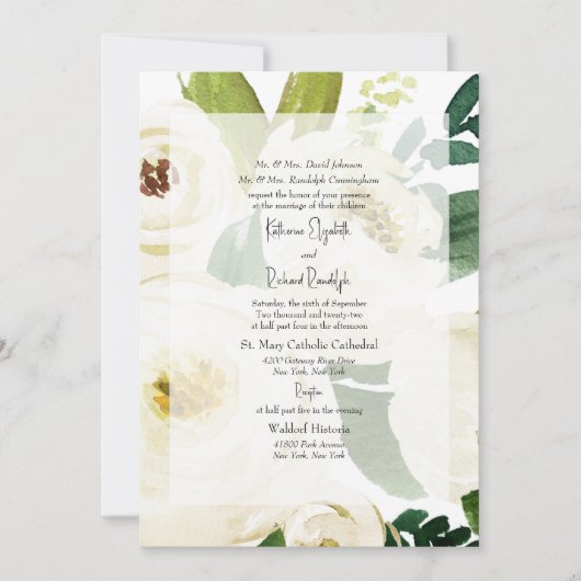 Elegant White Rose Waterverf Wedding IIInvitation Kaart (Voorkant)